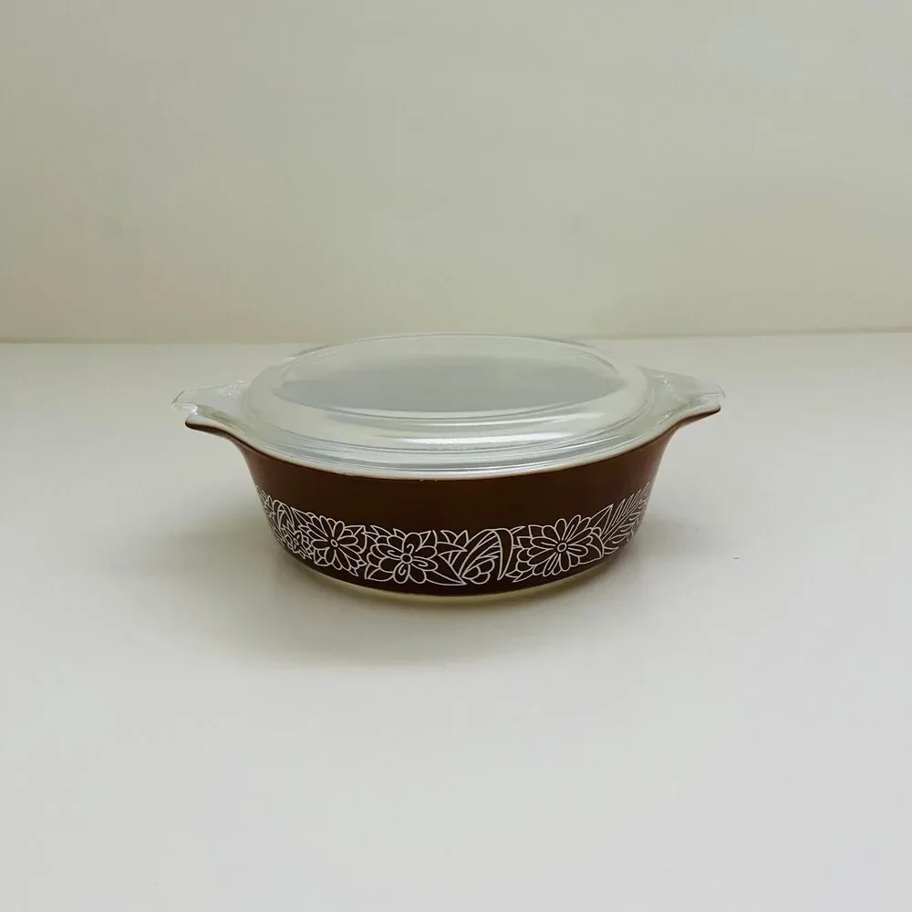 PYREX Brown White Woodland 471-B Casserole Dish 500 ml With Lid